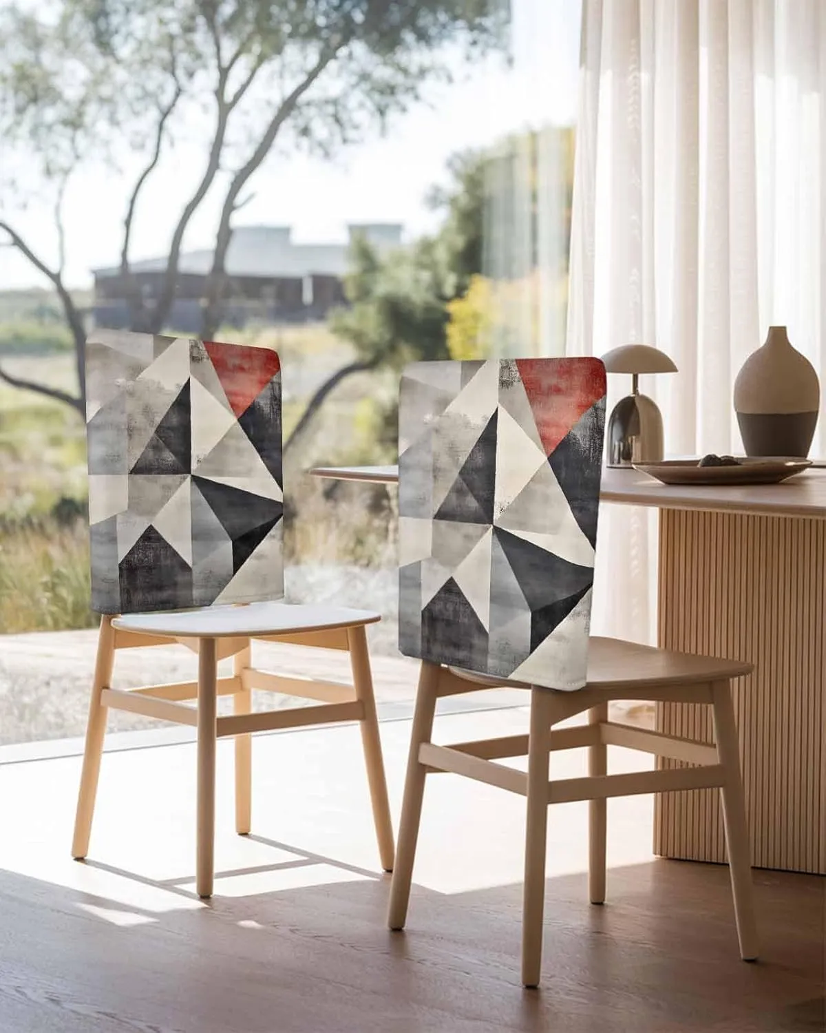 Chair Covers Set of 8 Modernism Line Minimalist Art 22 Chair Back Covers Stretch Removable Washable Slipcovers Seat Protector for Dining Room Kitchen Party Decor