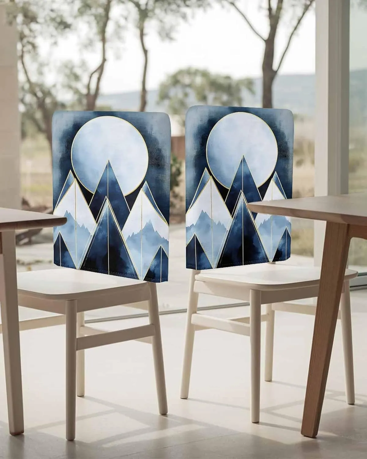 Chair Covers Set of 8 Simple Art Mountains High Sense Chair Back Covers Stretch Removable Washable Slipcovers Seat Protector for Dining Room Kitchen Party Decor