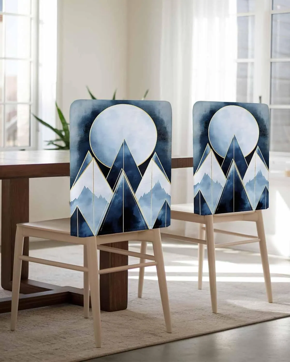 Chair Covers Set of 8 Simple Art Mountains High Sense Chair Back Covers Stretch Removable Washable Slipcovers Seat Protector for Dining Room Kitchen Party Decor