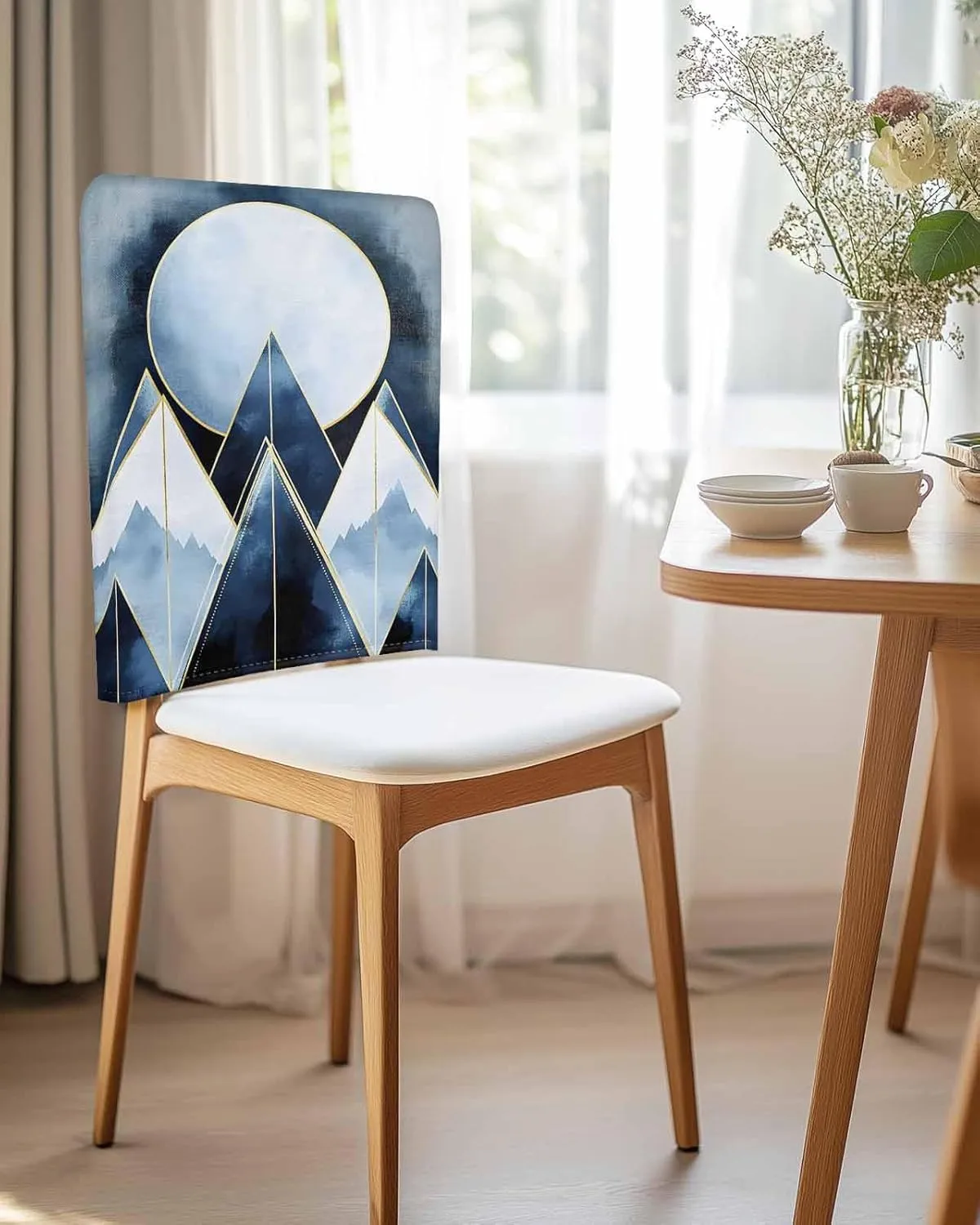 Chair Covers Set of 8 Simple Art Mountains High Sense Chair Back Covers Stretch Removable Washable Slipcovers Seat Protector for Dining Room Kitchen Party Decor