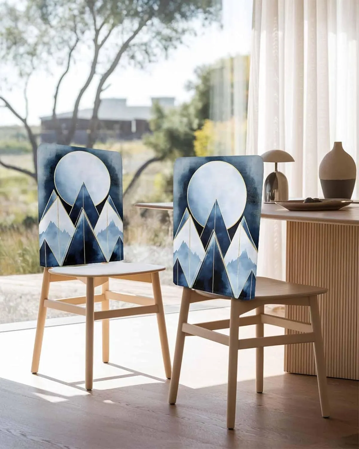Chair Covers Set of 8 Simple Art Mountains High Sense Chair Back Covers Stretch Removable Washable Slipcovers Seat Protector for Dining Room Kitchen Party Decor