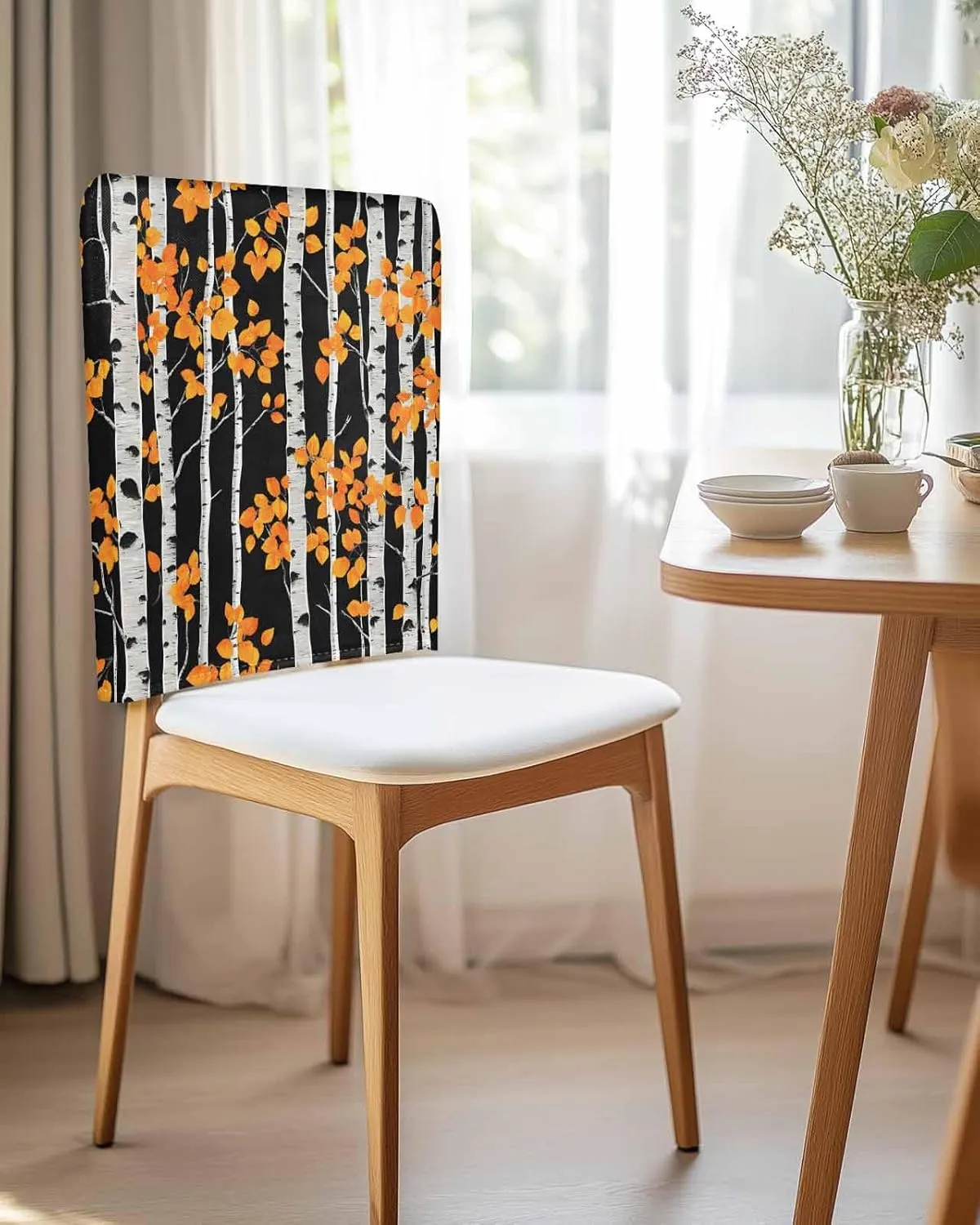 Chair Covers Set of 8 Tree Trunk Retro Chair Back Covers Stretch Removable Washable Slipcovers Seat Protector for Dining Room Kitchen Party Decor