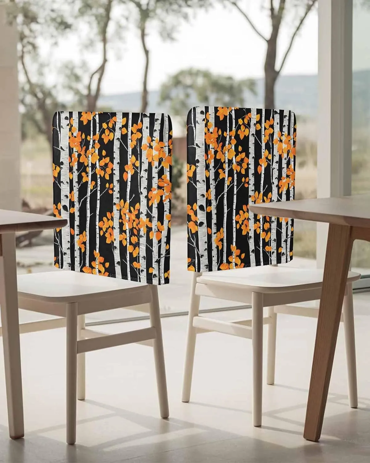 Chair Covers Set of 8 Tree Trunk Retro Chair Back Covers Stretch Removable Washable Slipcovers Seat Protector for Dining Room Kitchen Party Decor