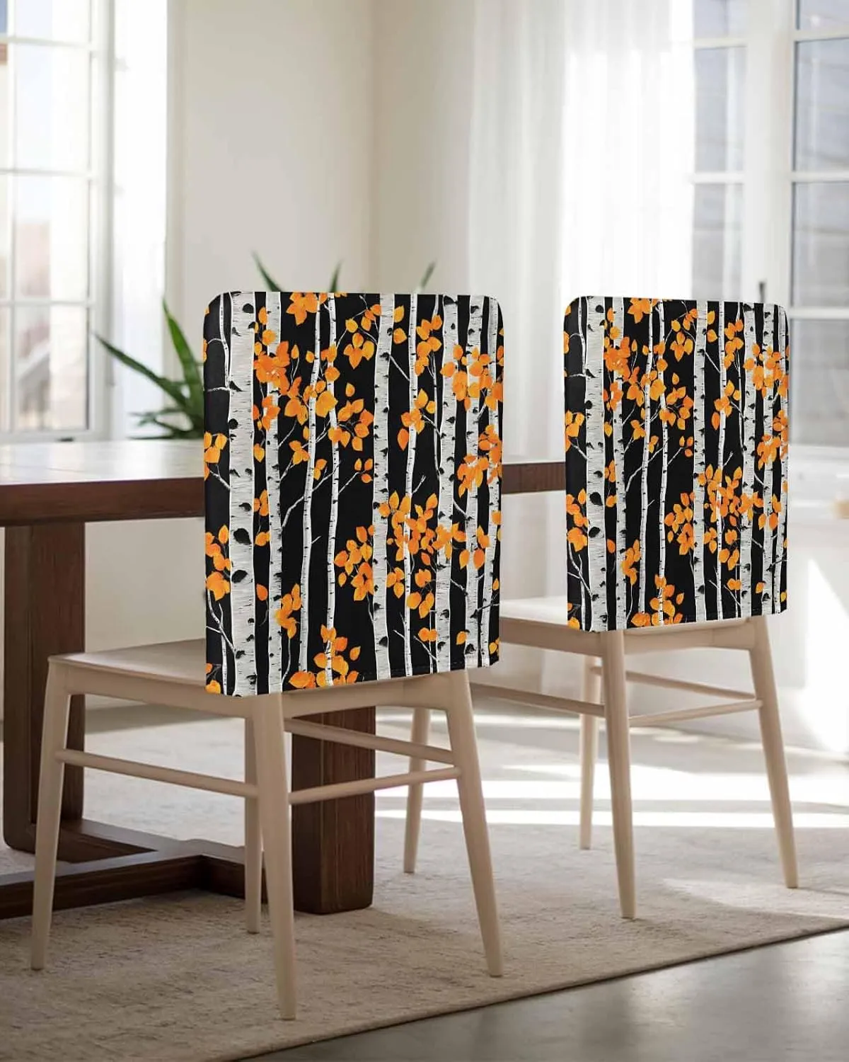 Chair Covers Set of 8 Tree Trunk Retro Chair Back Covers Stretch Removable Washable Slipcovers Seat Protector for Dining Room Kitchen Party Decor