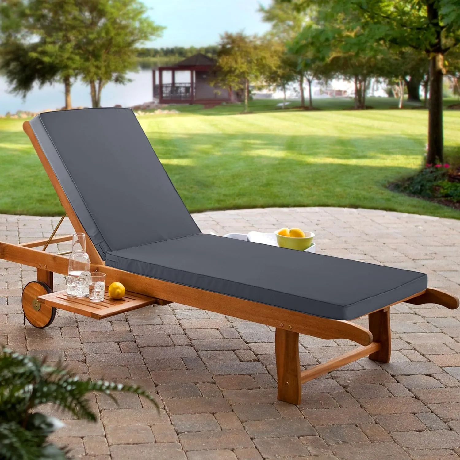 Chaise Lounge Cushion for Outdoor Furniture, Waterproof Fade and Tear Resistant Lounge Deck Chair Cushions for Patio Lawn Pool Resort Hotel, 80x26x3 Inch, Dark Grey