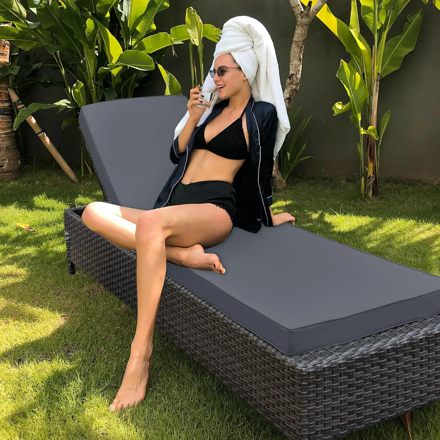 Chaise Lounge Cushion for Outdoor Furniture, Waterproof Fade and Tear Resistant Lounge Deck Chair Cushions for Patio Lawn Pool Resort Hotel, 80x26x3 Inch, Dark Grey