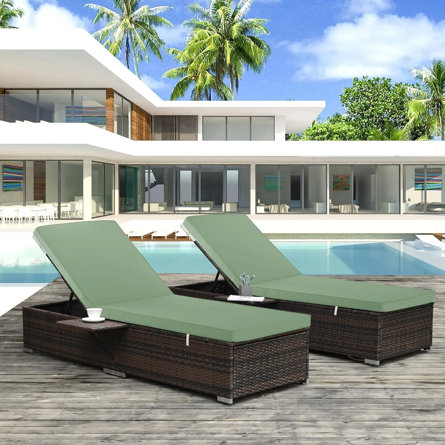 Chaise Lounge Cushion for Outdoor Furniture, Waterproof Fade and Tear Resistant Lounge Deck Chair Cushions for Patio Lawn Pool Resort Hotel, 80x26x3 Inch, Sage Green