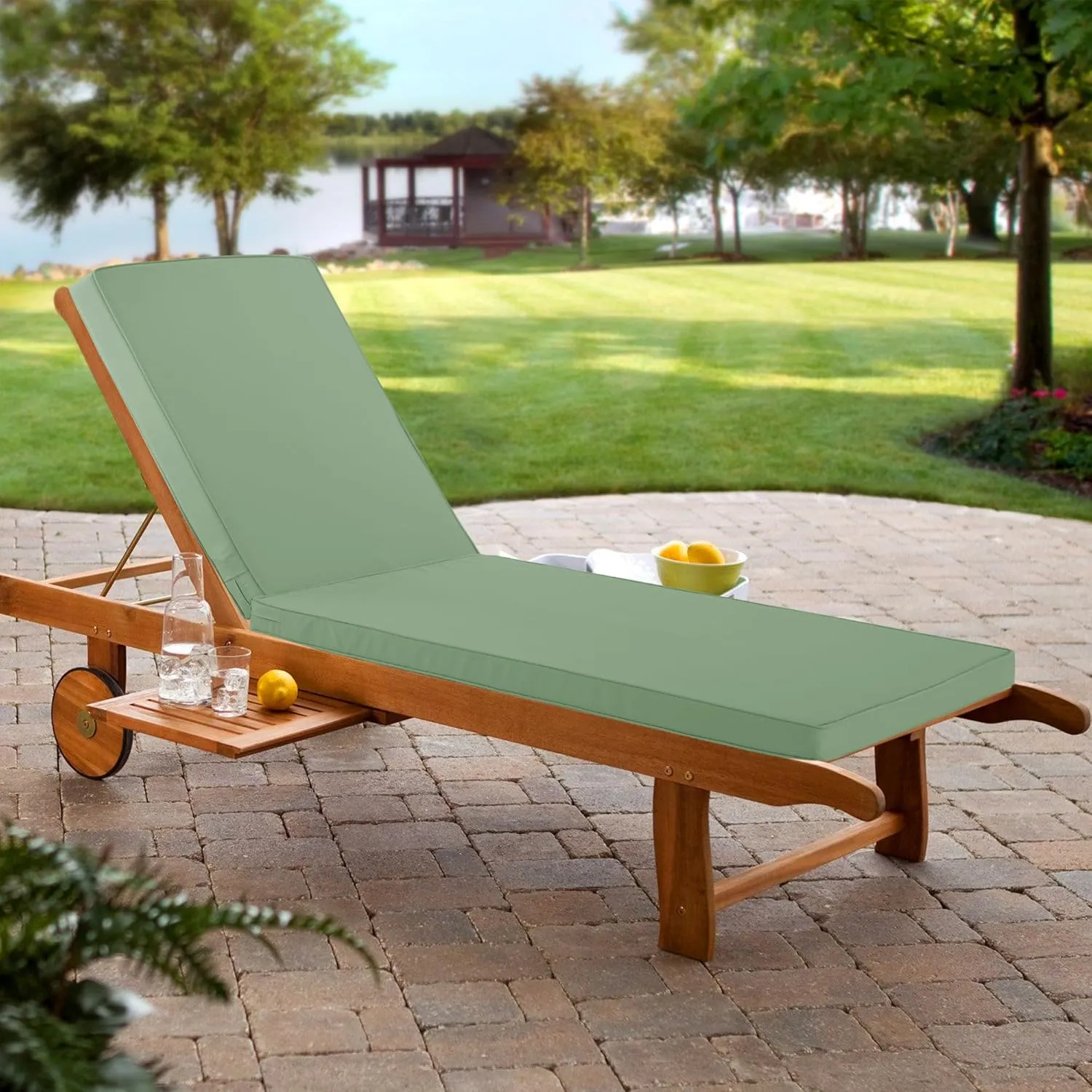Chaise Lounge Cushion for Outdoor Furniture, Waterproof Fade and Tear Resistant Lounge Deck Chair Cushions for Patio Lawn Pool Resort Hotel, 80x26x3 Inch, Sage Green