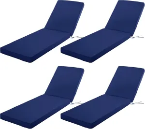 Chaise Lounge Cushion Outdoor, Waterproof and Stain-Resistant Lounge Deck Reclining Chair Cushions for Patio Furniture Lawn Pool Resort Hotel, 80x26x3 Inch, Set of 4, Navy