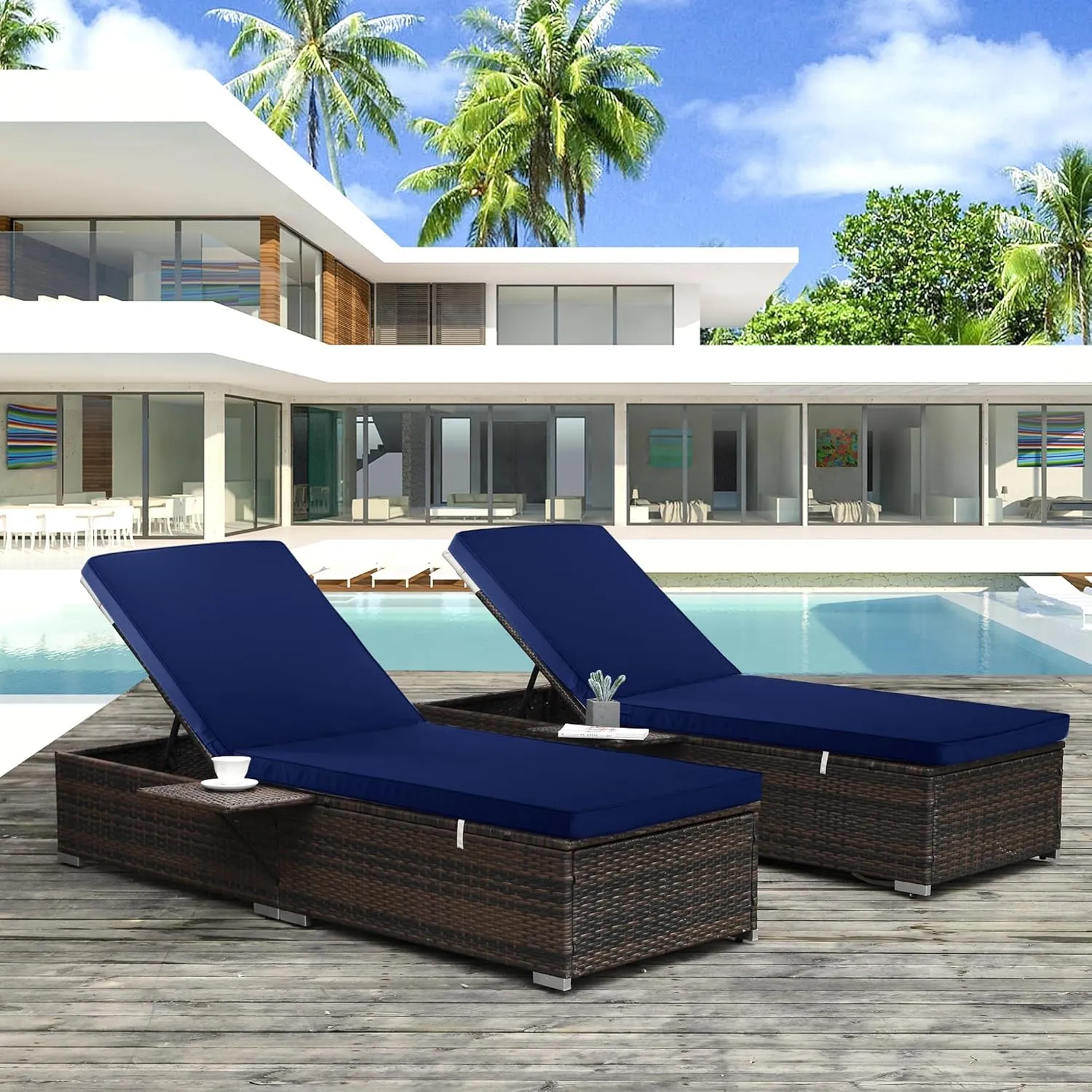 Chaise Lounge Cushion Outdoor, Waterproof and Stain-Resistant Lounge Deck Reclining Chair Cushions for Patio Furniture Lawn Pool Resort Hotel, 80x26x3 Inch, Set of 4, Navy