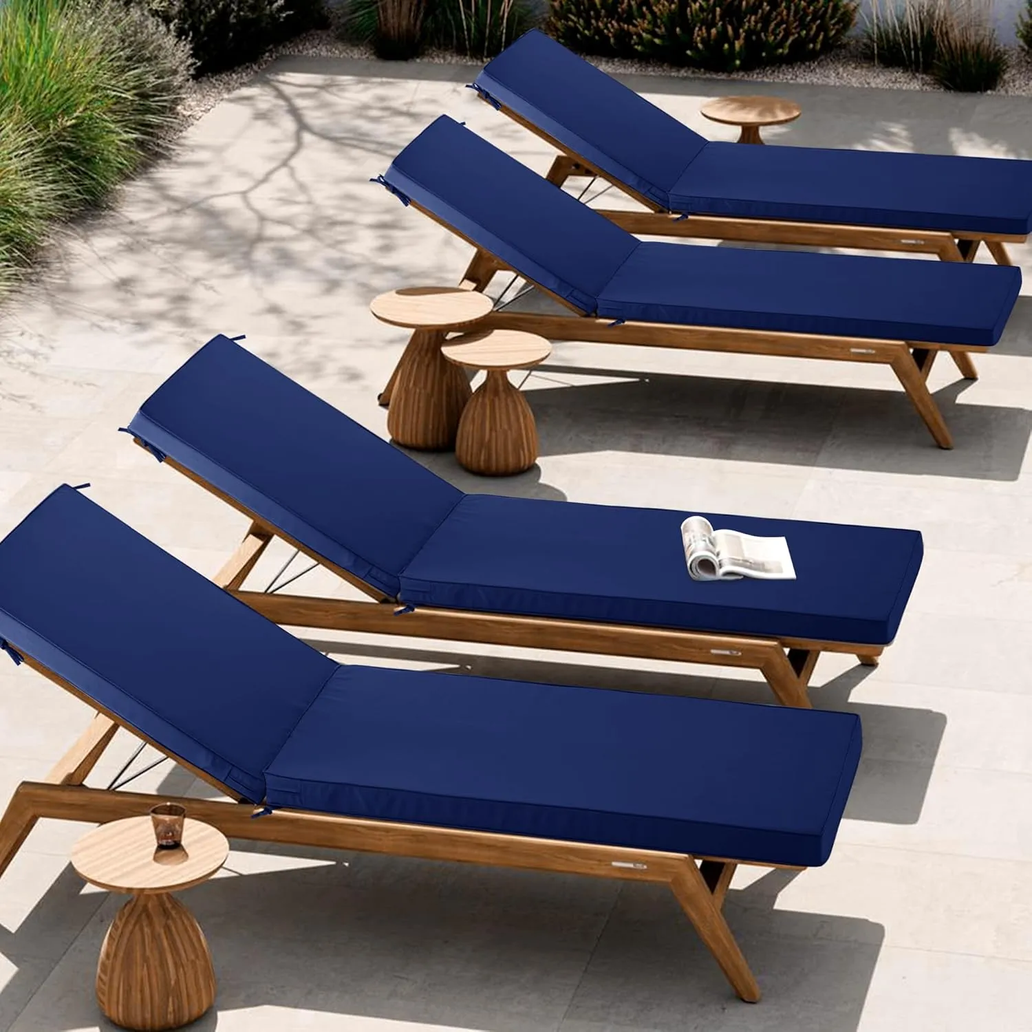 Chaise Lounge Cushion Outdoor, Waterproof and Stain-Resistant Lounge Deck Reclining Chair Cushions for Patio Furniture Lawn Pool Resort Hotel, 80x26x3 Inch, Set of 4, Navy