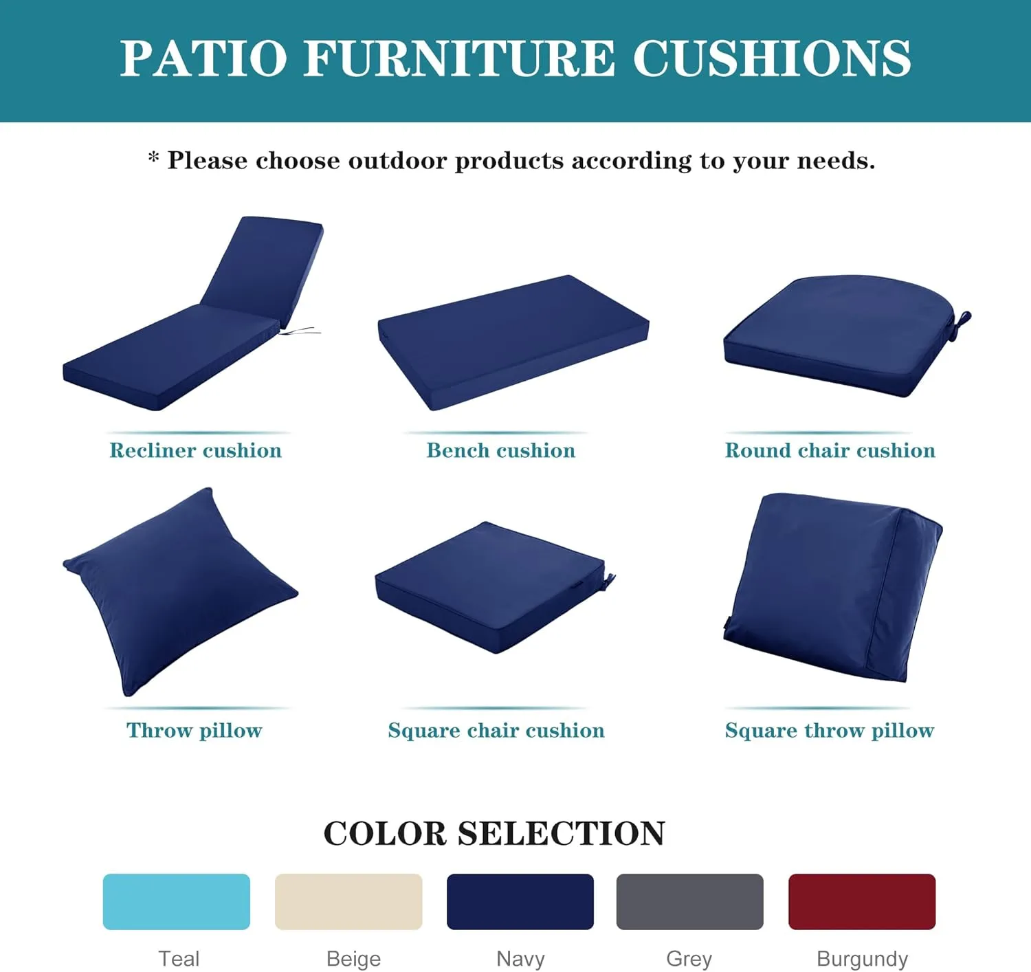 Chaise Lounge Cushion Outdoor, Waterproof and Stain-Resistant Lounge Deck Reclining Chair Cushions for Patio Furniture Lawn Pool Resort Hotel, 80x26x3 Inch, Set of 4, Navy