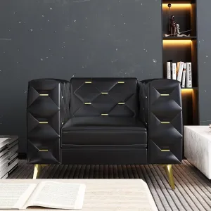 Chesterfield Chair, Faux Leather Upholstered Couch with Square Arms and Tufted Back, Mid-Century Modern Sofa Couch with Metal Buckle Decor and Metal Legs for Living Room, Office, Bedroom (Black)