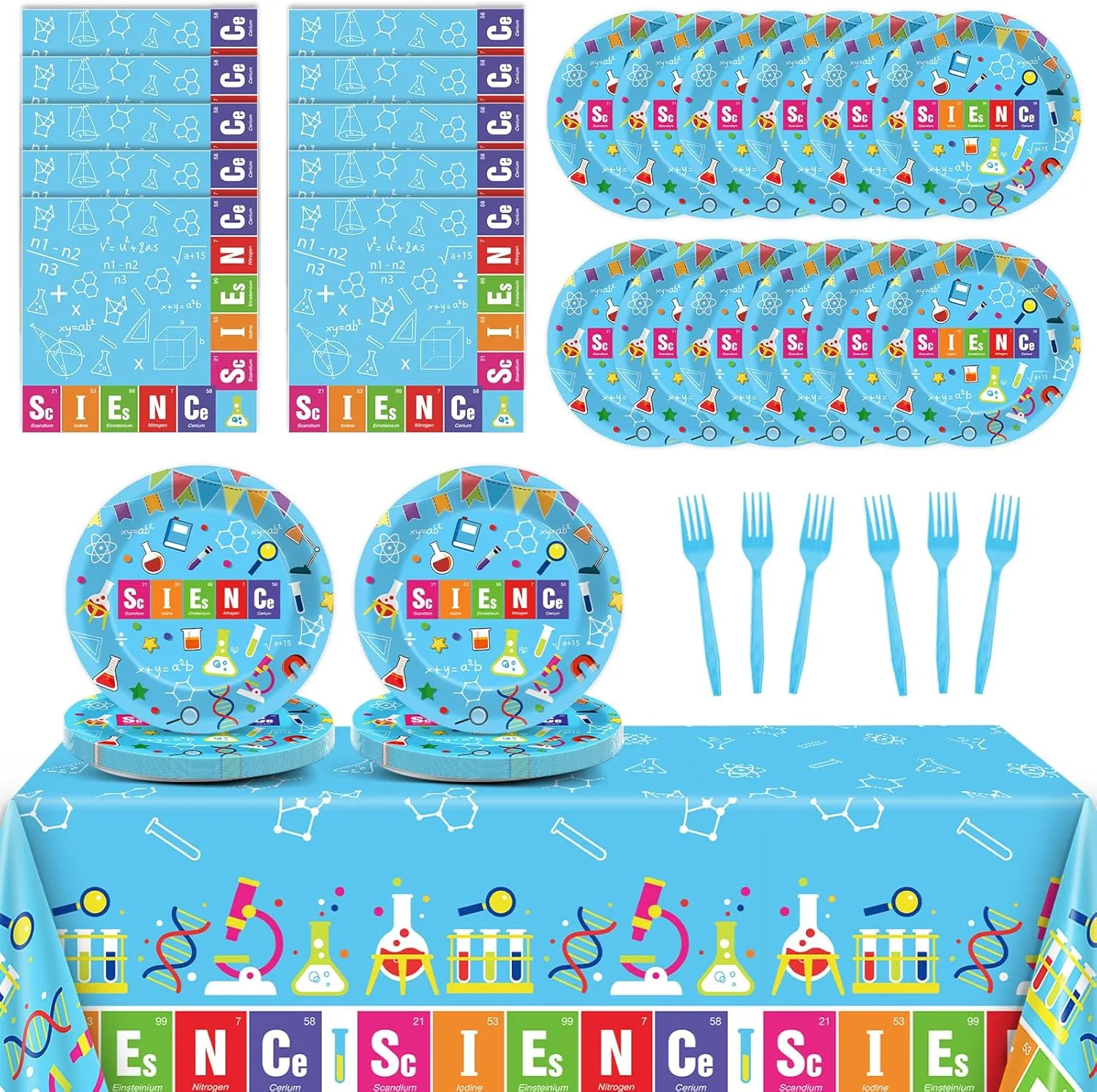 chiazllta Science Party Supplies Tableware Set for 20 Guests Little Scientist Party Birthday Plates Laboratory Decorations Includes 7inch Plates, Napkins, Tablecloth Favor