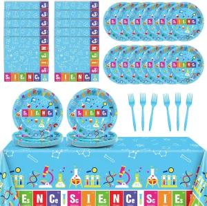 chiazllta Science Party Supplies Tableware Set for 20 Guests Little Scientist Party Birthday Plates Laboratory Decorations Includes 7inch Plates, Napkins, Tablecloth Favor