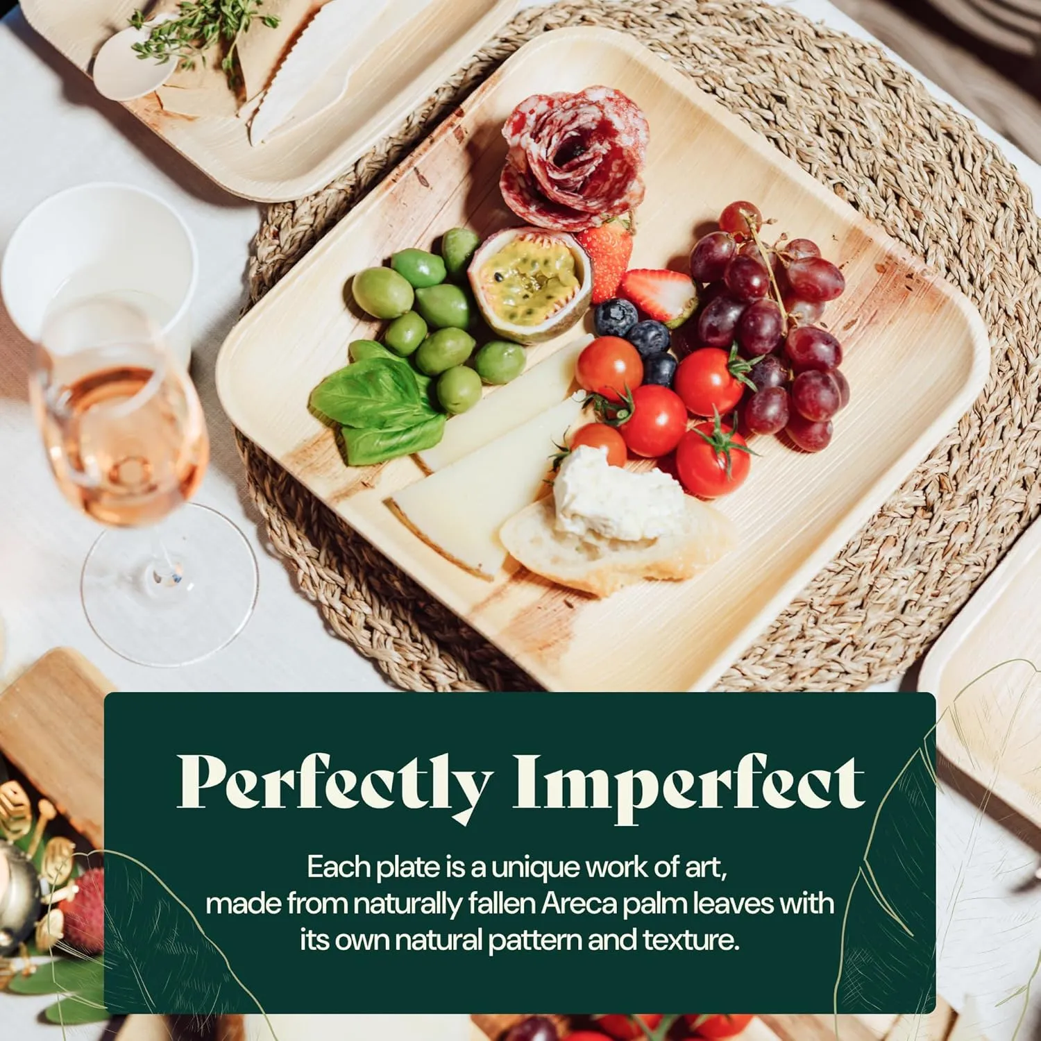 Chic Leaf Compostable & Biodegradable Palm Leaf Disposable Bamboo Plates - Disposable Party Plates for Appetizers - Camping Essentials - Reusable Party Supplies (10 & 7 Inch Square)