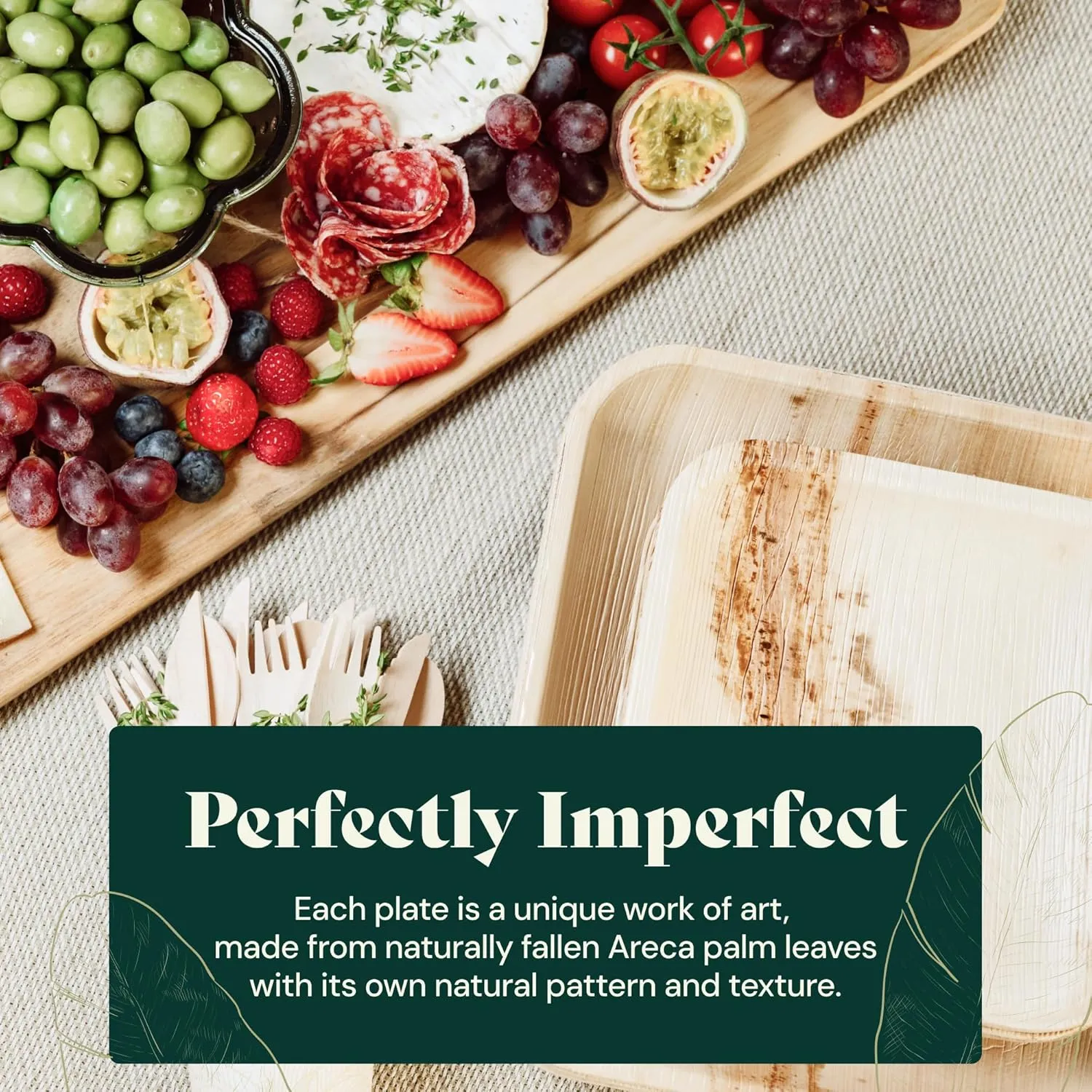 Chic Leaf Compostable & Biodegradable Palm Leaf Disposable Bamboo Plates- Disposable Party Plates for Event Appetizers - Party Supplies (10'' & 7'' - 45 Person Set)
