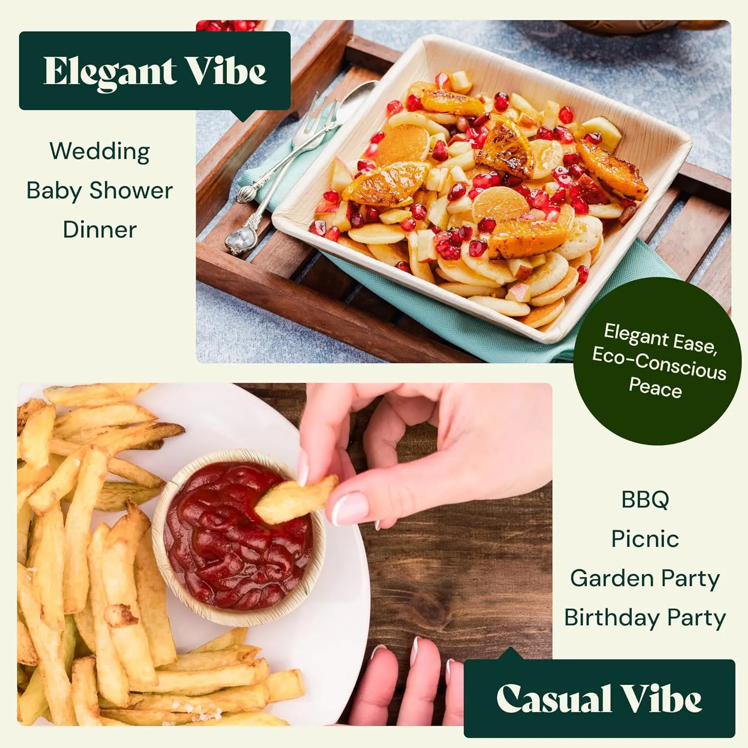 Chic Leaf Palm Leaf Bowls - Mini Disposable Bamboo Bowls for 4th of July - Dessert Cups for Parties, Event Appetizers - Biodegradable & Compostable Party Supplies (2.5'' Round - 75 Pack)
