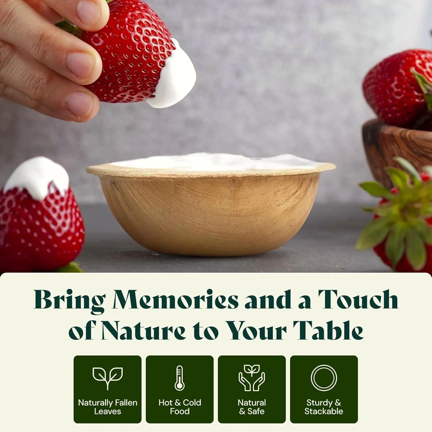 Chic Leaf Palm Leaf Bowls - Mini Disposable Bamboo Bowls for 4th of July - Dessert Cups for Parties, Event Appetizers - Biodegradable & Compostable Party Supplies (2.5'' Round - 75 Pack)