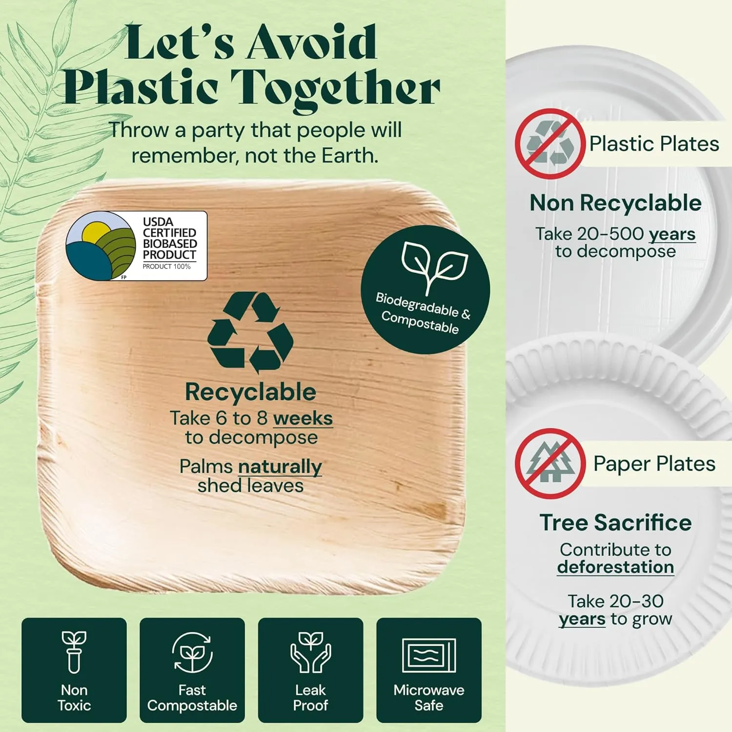 Chic Leaf Palm Leaf Bowls - Mini Disposable Bamboo Bowls for 4th of July - Small Plates & Dessert Cups - Charcuterie Cups - Biodegradable & Compostable Party Supplies (3'' Square - 50 Pack)