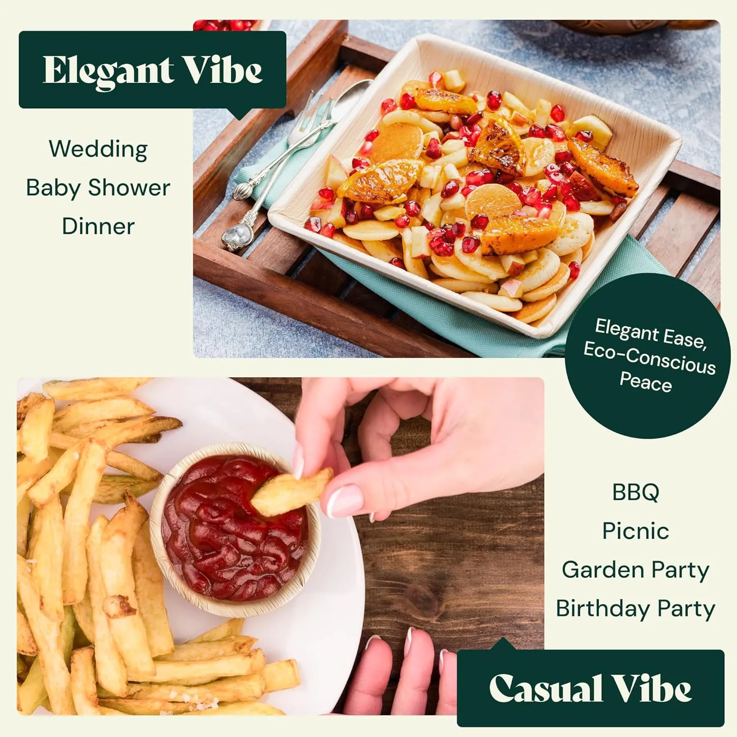 Chic Leaf Palm Leaf Bowls - Mini Disposable Bamboo Bowls for Memorial Day - Small Plates & Dessert Cups for Party Events - Biodegradable & Compostable Party Supplies (6'' Round - 25 Pack)