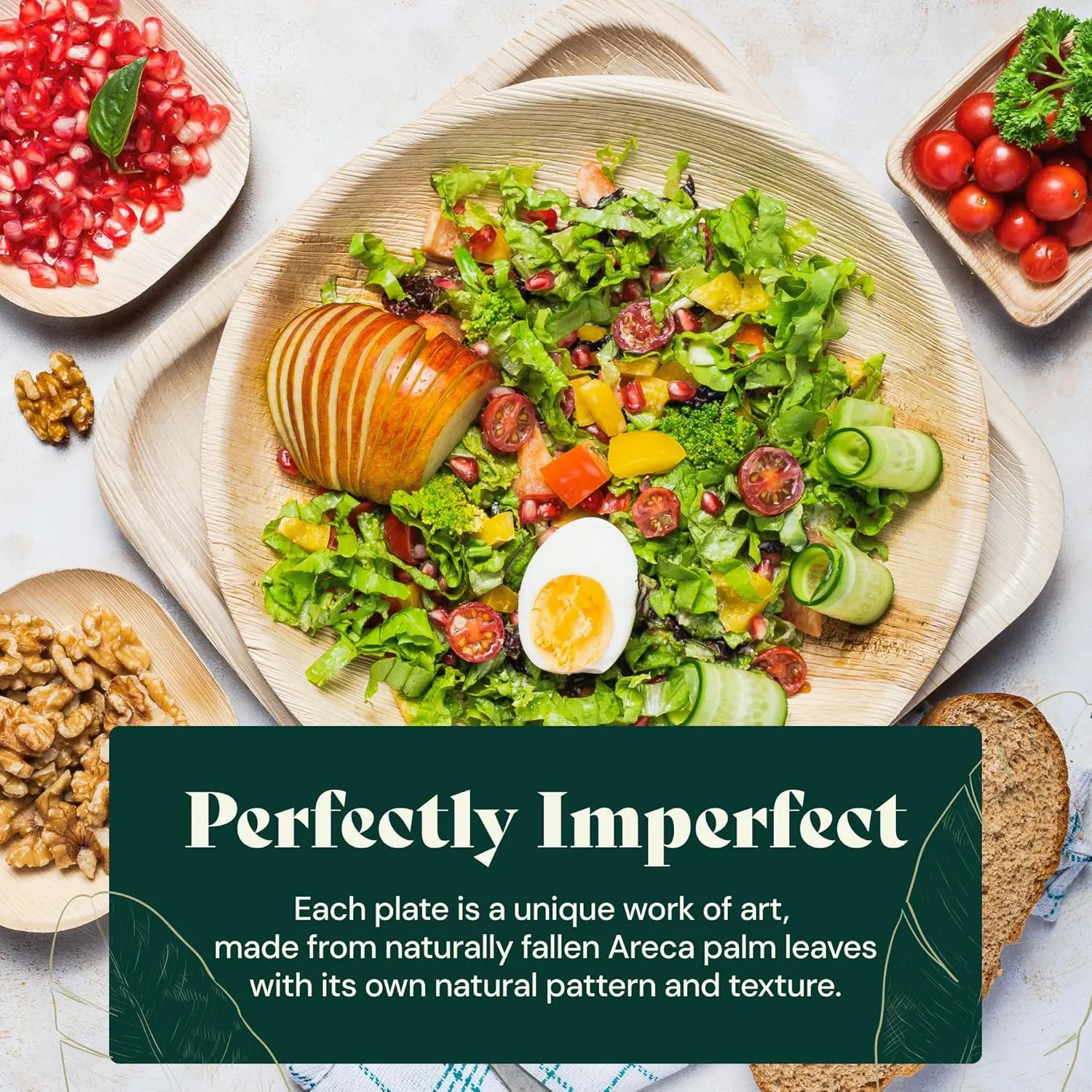 Chic Leaf Palm Leaf Disposable Bamboo Plates - Round Party Plates for Weddings, Parties, Event Appetizers - Biodegradable & Compostable - Party Supplies (10", 100 Pack)