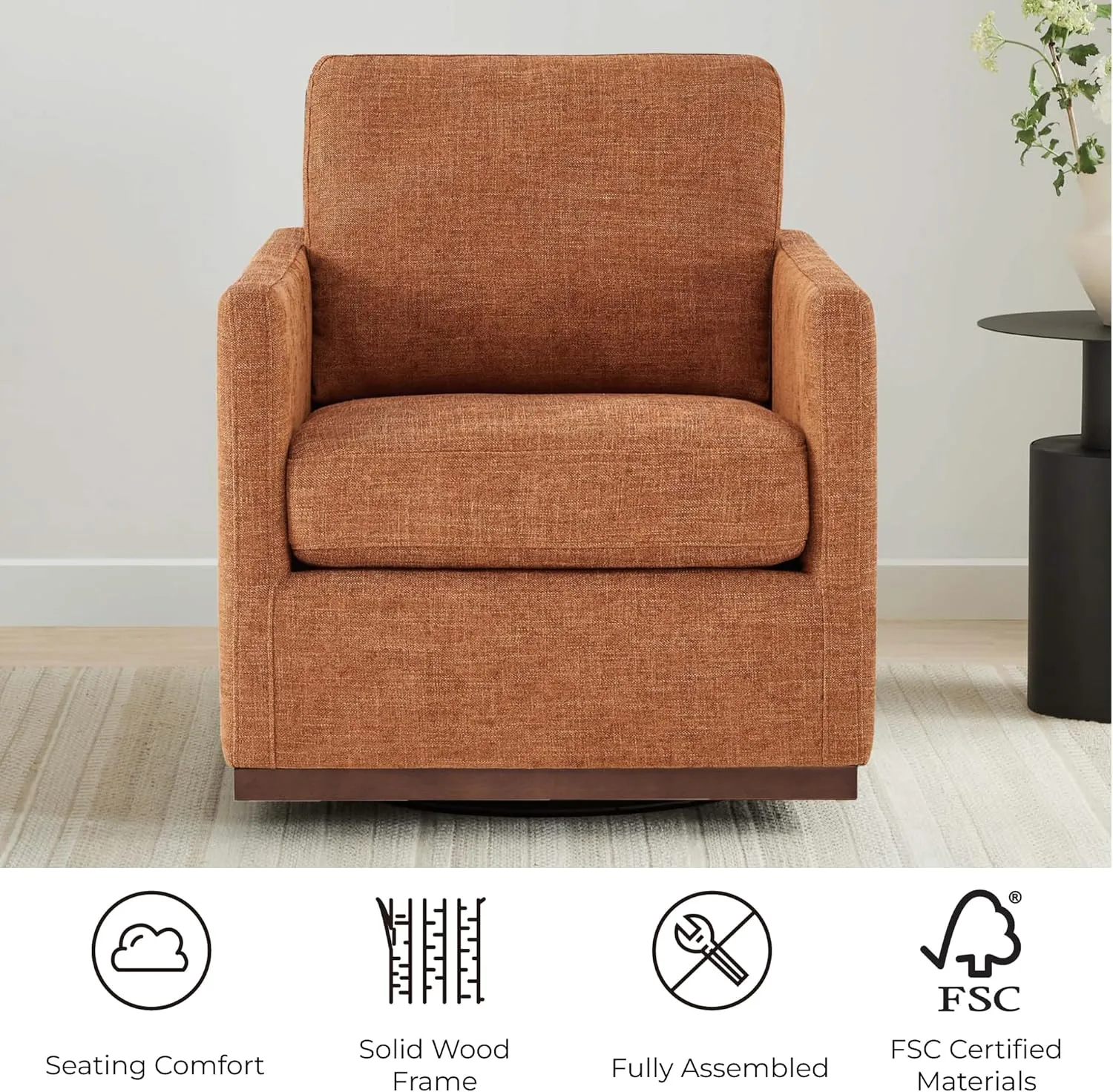 CHITA Swivel Accent Chair, FSC Certified Mid Century Modern Arm Chair for Living Room and Bedroom, Fully Assembled, Terracotta
