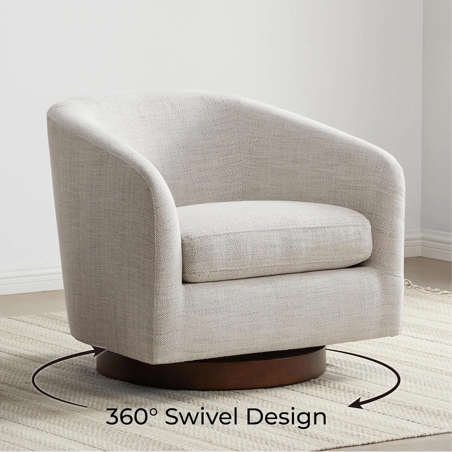 CHITA Swivel Accent Chair, FSC Certified Upholstered Fabric Barrel Chair for Living Room, Ivory