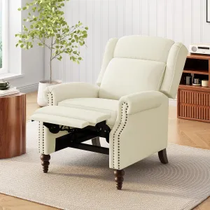 Christopher Knight Home 29.75" Push Back Recliner Chair,Upholstered Recliner Armchair with Classic Wing Back and Solid Gourd-Shaped Wooden Legs, Beige