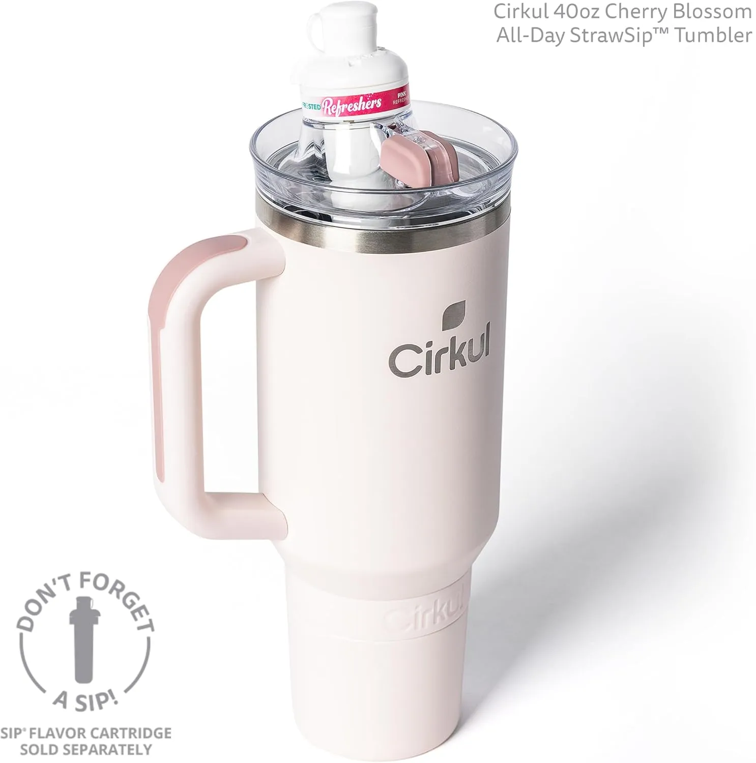 Cirkul 40oz. Cherry Blossom Stainless Steel Tumbler with Handle, All-Day StrawSip™, Double-Wall Insulated