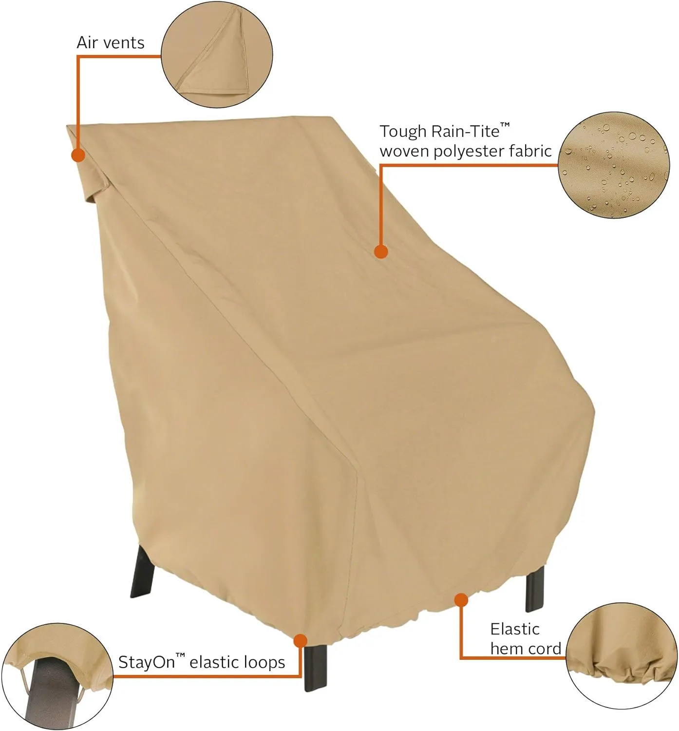 Classic Accessories Terrazzo Water-Resistant 26 Inch High Back Patio Chair Cover, Outdoor Chair Covers