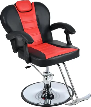 Classic Reclining Barber Salon Chair – Heavy Duty Hydraulic Pump, 360 ° Rotation, Red Black Tattoo Shampoo Chair, Supports 330 Lbs – Hair Stylists Beauty Salons (Red   Black)