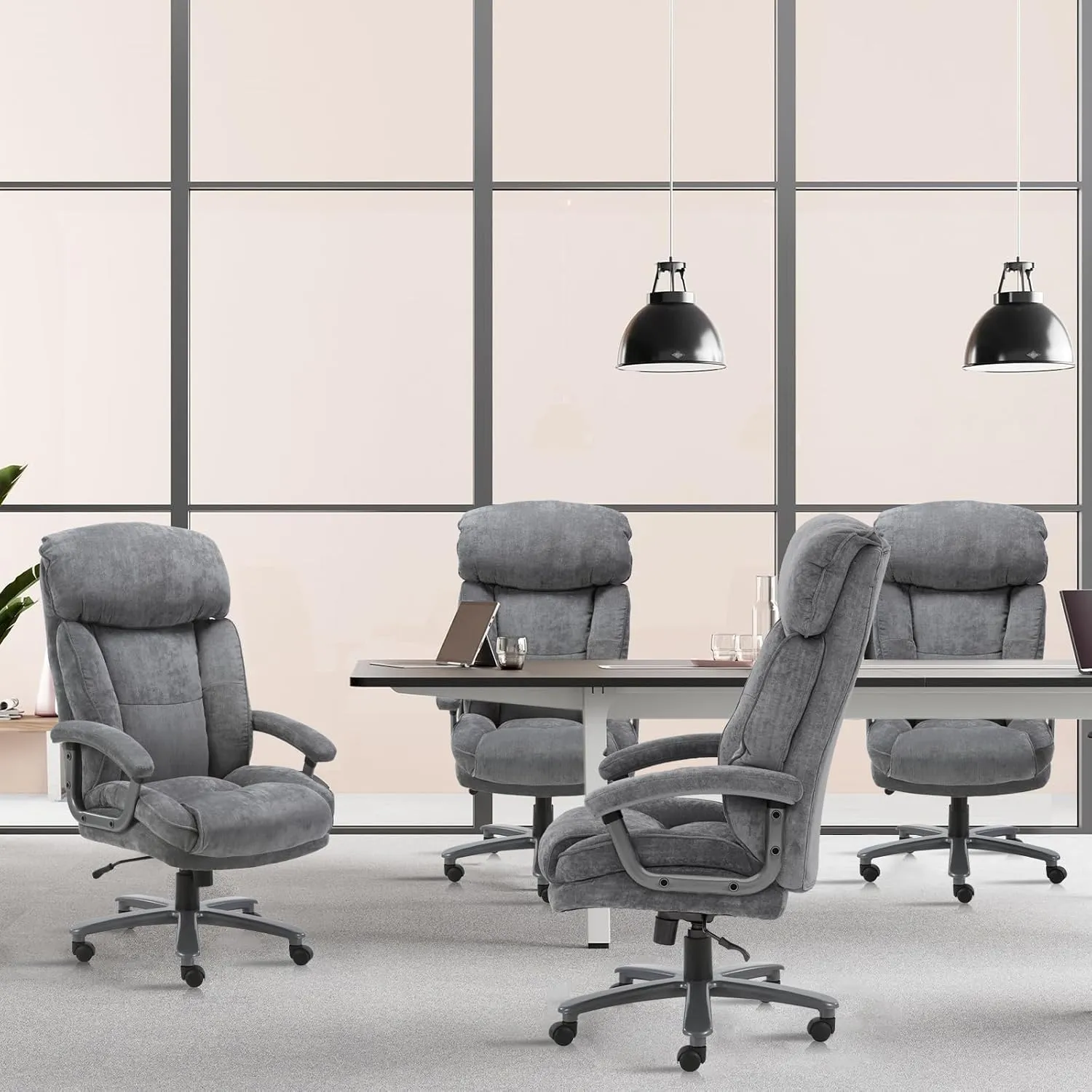 CLATINA Ergonomic Big and Tall Executive Office Chair with Upholstered Swivel 400lbs High Capacity Adjustable Height Thick Padding Headrest and Armrest for Home Office Grey