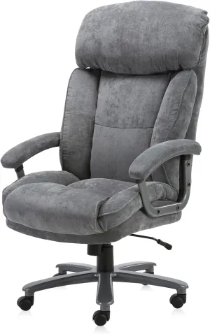 CLATINA Ergonomic Big and Tall Executive Office Chair with Upholstered Swivel 400lbs High Capacity Adjustable Height Thick Padding Headrest and Armrest for Home Office Grey