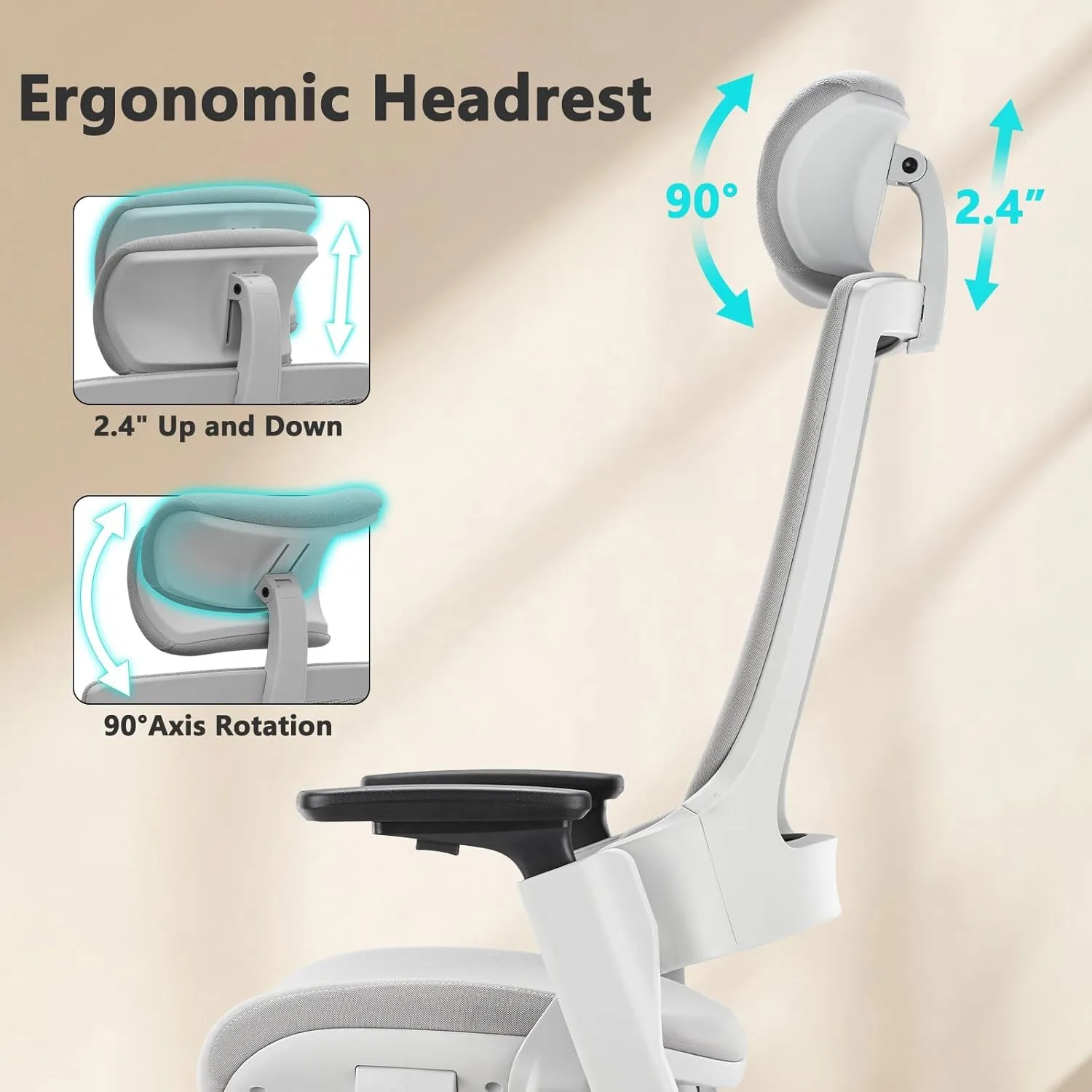 CLATINA Ergonomic High Swivel Executive Chair with Adjustable Height Head 3D Arm Rest Lumbar Support and Upholstered Back for Home Office Studio, Gray Fabric, 2 Pack