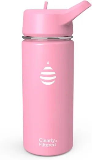 Clearly Filtered Water Bottle | Removes 220  Contaminants, Double-Wall Insulated Stainless Steel, BPA/BPS Free, Phthalate Free, Filters Flouride Lead Chlorine (16oz, Bubble Gum)