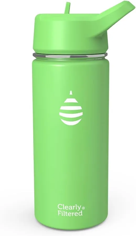 Clearly Filtered Water Bottle | Removes 220  Contaminants, Double-Wall Insulated Stainless Steel, BPA/BPS Free, Phthalate Free, Filters Flouride Lead Chlorine (16oz, Lily Pad)