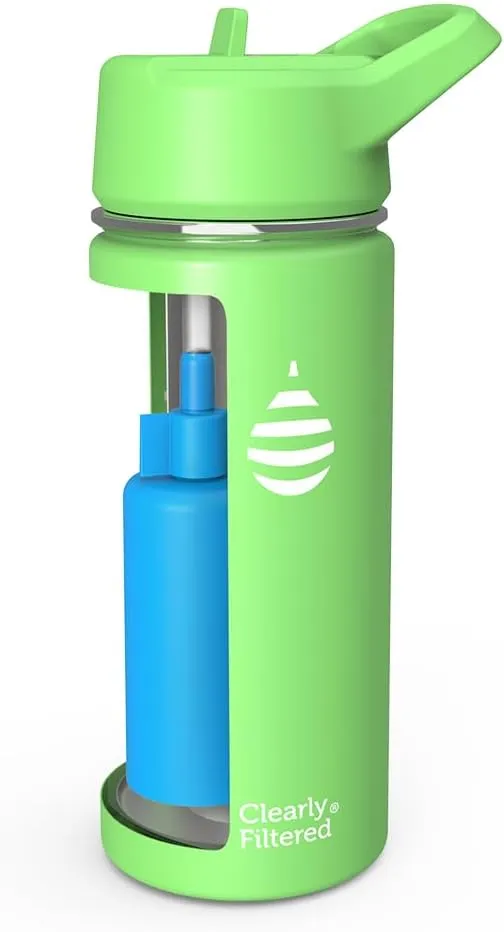 Clearly Filtered Water Bottle | Removes 220  Contaminants, Double-Wall Insulated Stainless Steel, BPA/BPS Free, Phthalate Free, Filters Flouride Lead Chlorine (16oz, Lily Pad)