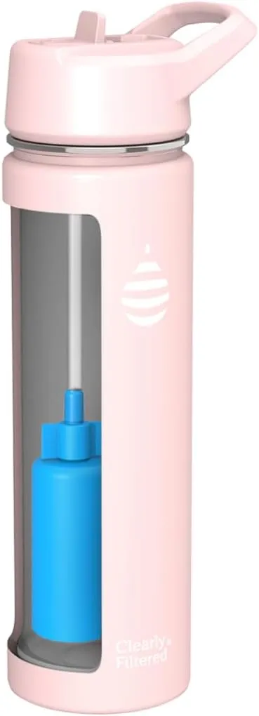 Clearly Filtered Water Bottle | Removes 220  Contaminants, Double-Wall Insulated Stainless Steel, BPA/BPS Free, Phthalate Free, Filters Flouride Lead Chlorine (20oz, Blush)