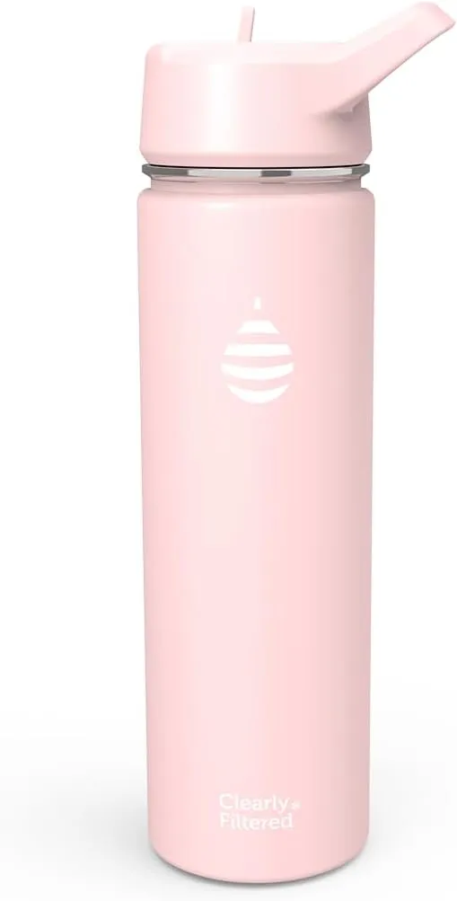Clearly Filtered Water Bottle | Removes 220  Contaminants, Double-Wall Insulated Stainless Steel, BPA/BPS Free, Phthalate Free, Filters Flouride Lead Chlorine (20oz, Blush)