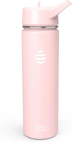 Clearly Filtered Water Bottle | Removes 220  Contaminants, Double-Wall Insulated Stainless Steel, BPA/BPS Free, Phthalate Free, Filters Flouride Lead Chlorine (20oz, Blush)