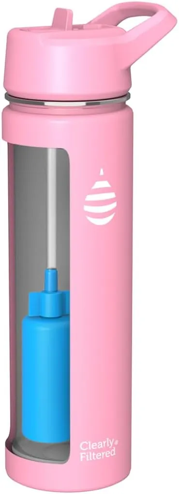 Clearly Filtered Water Bottle | Removes 220  Contaminants, Double-Wall Insulated Stainless Steel, BPA/BPS Free, Phthalate Free, Filters Flouride Lead Chlorine (20oz, Bubble Gum)