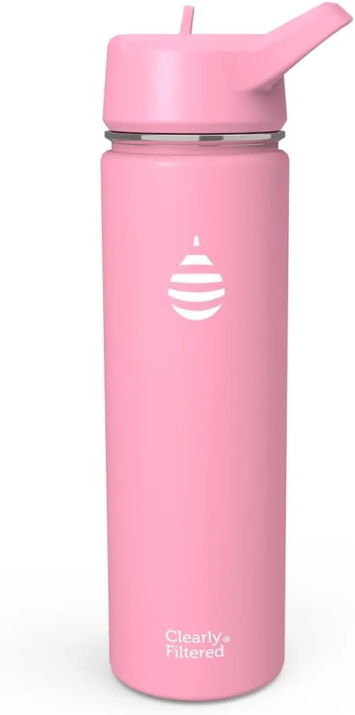 Clearly Filtered Water Bottle | Removes 220  Contaminants, Double-Wall Insulated Stainless Steel, BPA/BPS Free, Phthalate Free, Filters Flouride Lead Chlorine (20oz, Bubble Gum)
