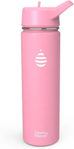 Clearly Filtered Water Bottle | Removes 220  Contaminants, Double-Wall Insulated Stainless Steel, BPA/BPS Free, Phthalate Free, Filters Flouride Lead Chlorine (20oz, Bubble Gum)