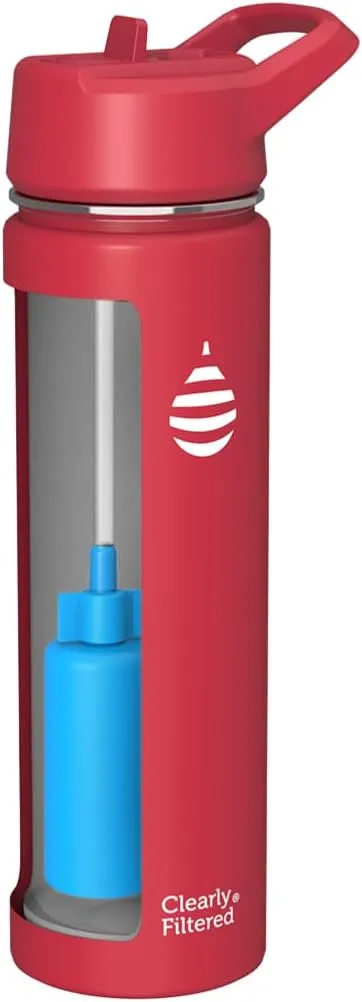 Clearly Filtered Water Bottle | Removes 220  Contaminants, Double-Wall Insulated Stainless Steel, BPA/BPS Free, Phthalate Free, Filters Flouride Lead Chlorine (20oz, Crimson)
