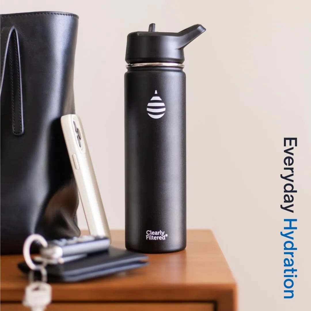 Clearly Filtered Water Bottle | Removes 220  Contaminants, Double-Wall Insulated Stainless Steel, BPA/BPS Free, Phthalate Free, Filters Flouride Lead Chlorine (20oz, Crimson)