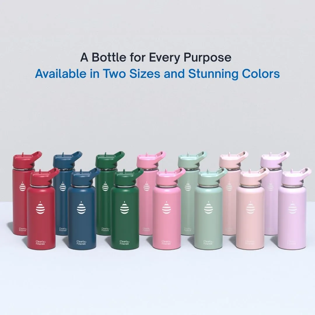 Clearly Filtered Water Bottle | Removes 220  Contaminants, Double-Wall Insulated Stainless Steel, BPA/BPS Free, Phthalate Free, Filters Flouride Lead Chlorine (20oz, Crimson)