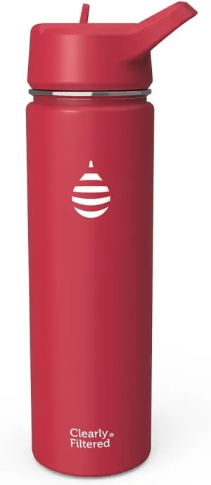 Clearly Filtered Water Bottle | Removes 220  Contaminants, Double-Wall Insulated Stainless Steel, BPA/BPS Free, Phthalate Free, Filters Flouride Lead Chlorine (20oz, Crimson)