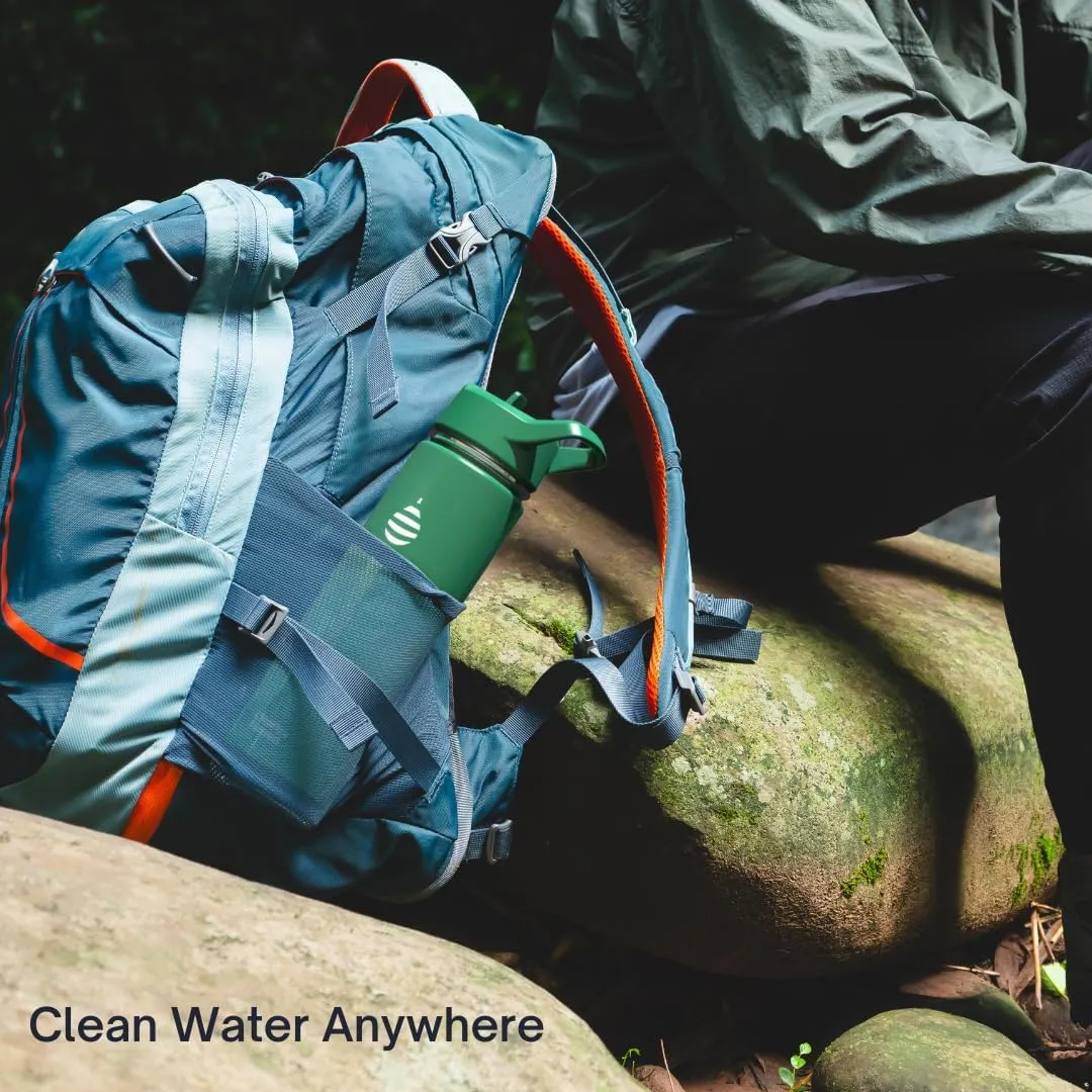 Clearly Filtered Water Bottle | Removes 220  Contaminants, Double-Wall Insulated Stainless Steel, BPA/BPS Free, Phthalate Free, Filters Flouride Lead Chlorine (20oz, Evergreen)