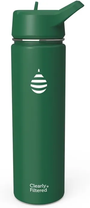 Clearly Filtered Water Bottle | Removes 220  Contaminants, Double-Wall Insulated Stainless Steel, BPA/BPS Free, Phthalate Free, Filters Flouride Lead Chlorine (20oz, Evergreen)